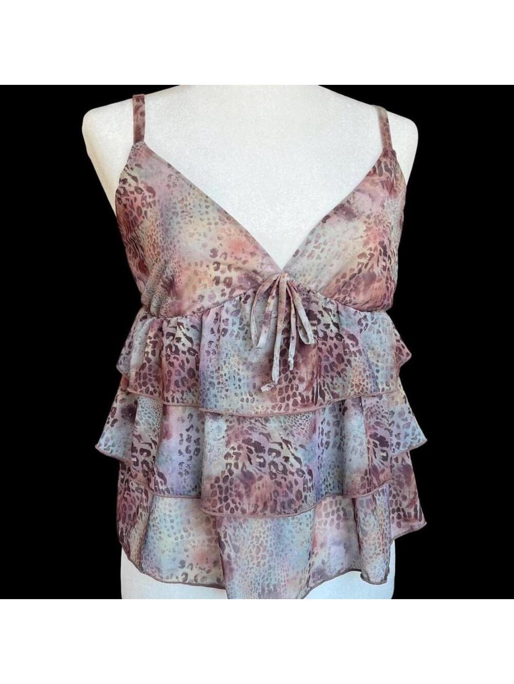 Y2K leopard print babydoll ruffle cami Size small